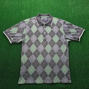 Chaps Ralph Lauren Polo Shirt Mens Medium Argyle Diamond Gray Green Vintage Golf